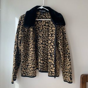 Vintage Leopard Sweater Faux Fur Collar